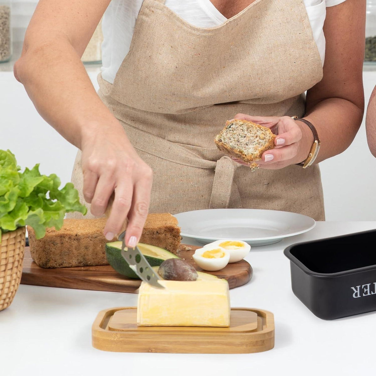 Butterdose mit Bambusdeckel für 250 g Butter, Edelstahl Butter Dish in