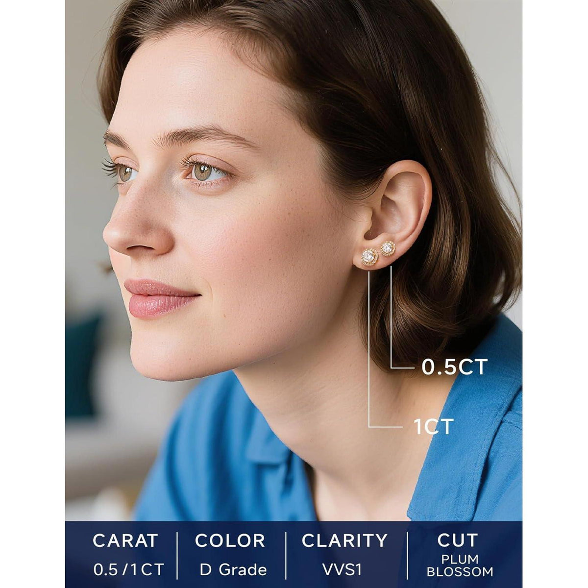 Moissanit Ohrstecker Gold 585, 1 Karat, Rosegold, Hypoallergen