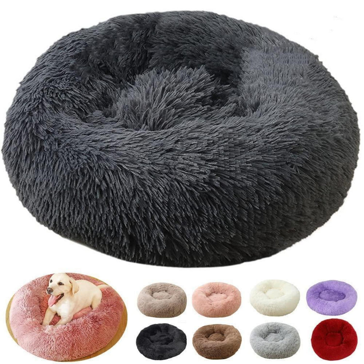 Flauschiges Hundebett Rund 90cm Dunkelgrau