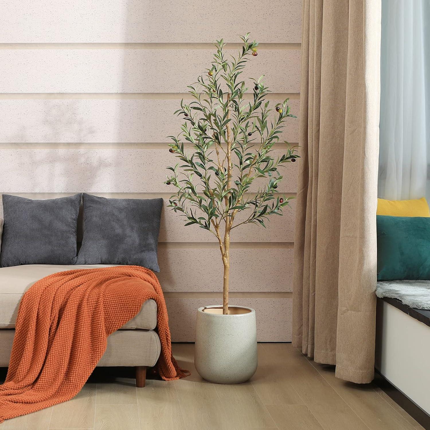 Künstlicher Olivenbaum 150cm mit Naturholzstamm und lebensechten Früchten