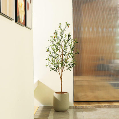 Künstlicher Olivenbaum 150cm mit Naturholzstamm und lebensechten Früchten