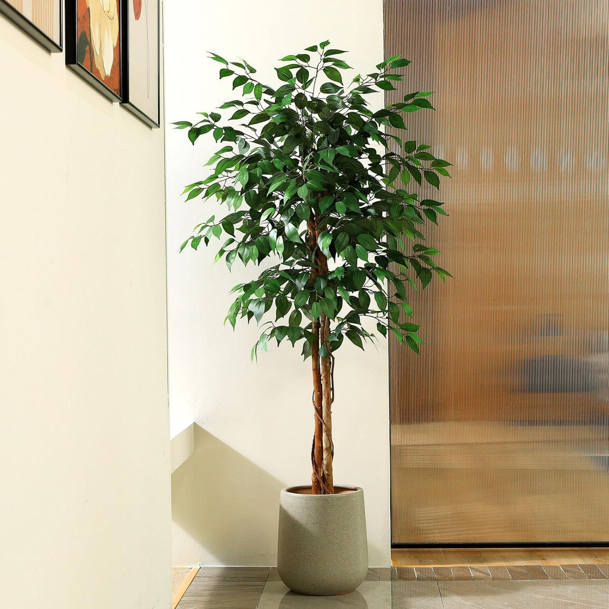 150cm SOGUYI Ficusbaum Kunstpflanze Naturholz Stamm Oase