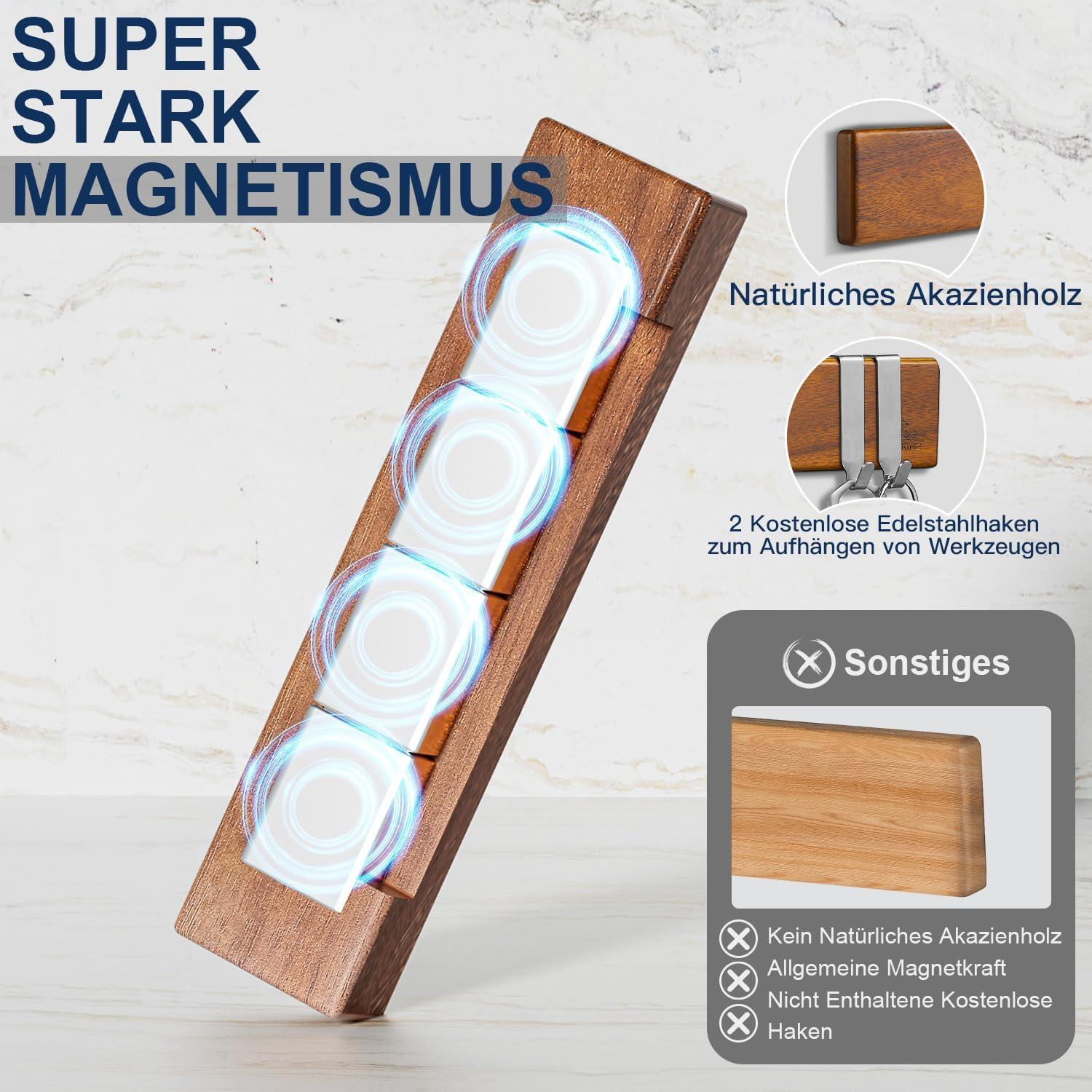 Magnetleiste Messerblock Magnetisch Akazienholz Haken