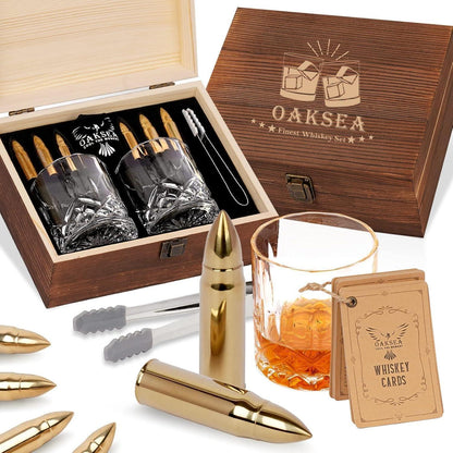 Männergeschenk Whiskey Steine Set in Patronenform mit Glas