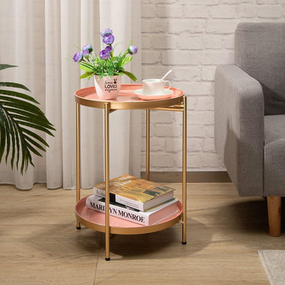 Beistelltisch Rund Gold Metall 2 Ebenen Couchtisch