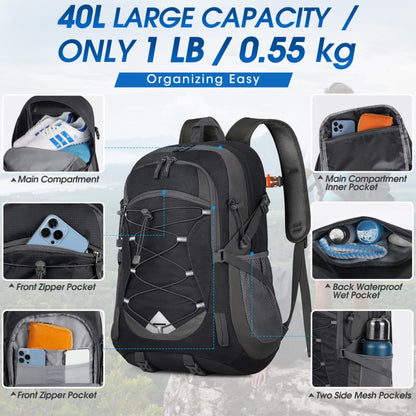Wanderrucksack 40L Damen Herren Wasserdicht Leicht Faltbar
