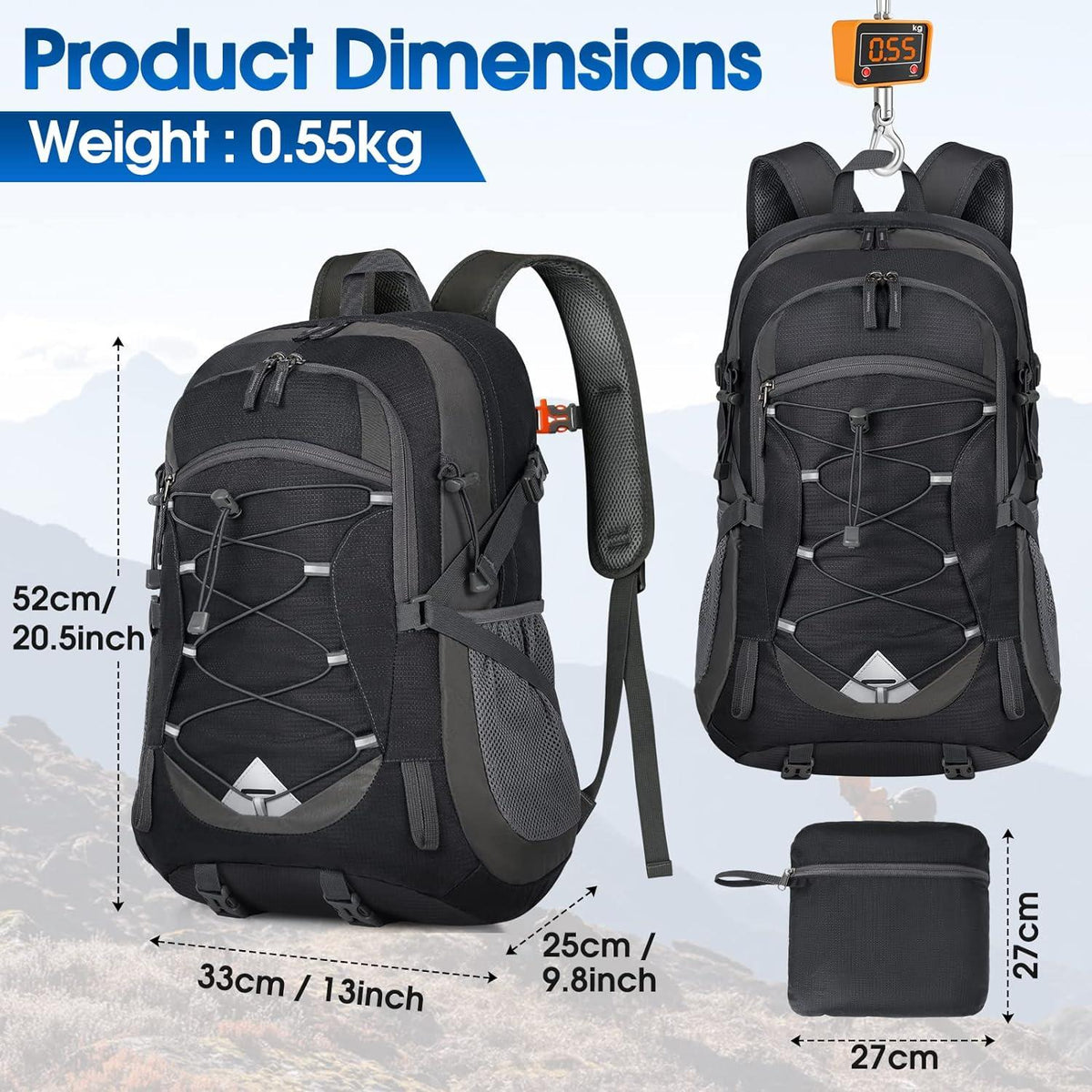 Wanderrucksack 40L Herren Damen Leicht Faltbar Wasserdicht Trekking Radfahren