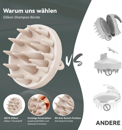 Kopfhaut Massagebürste 100% Silikon Haarwaschbürste Nass&Trocken Grau