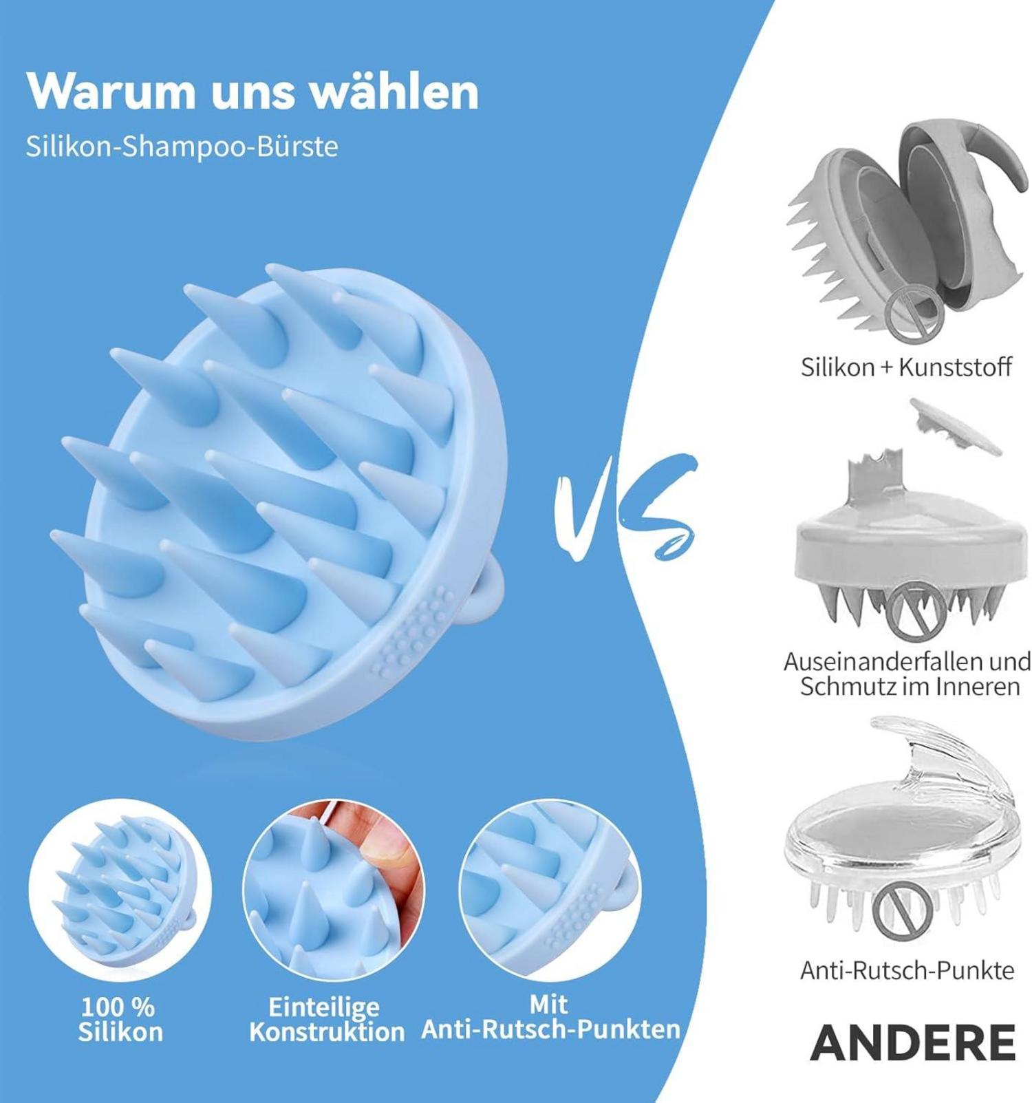 Kopfhaut Massagebürste Haarwaschbürste Silikon Scalp Massager Nass & Trocken Haar Massagebürste Blau