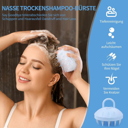 Kopfhaut Massagebürste Haarwaschbürste Silikon Scalp Massager Nass & Trocken Haar Massagebürste Blau