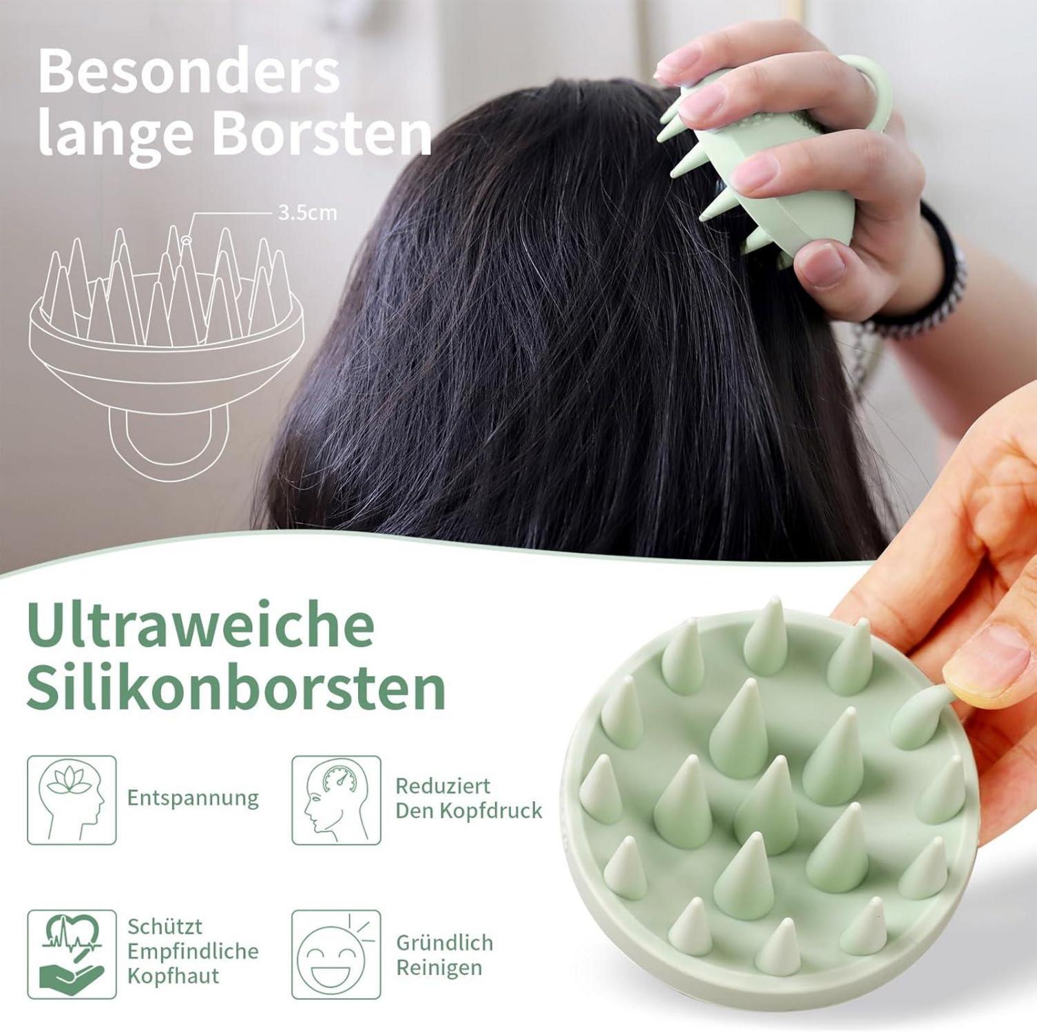 Haarwaschbürste Kopf Massagebürste 100% Silikon Haarmassage Scalp Massager Grün
