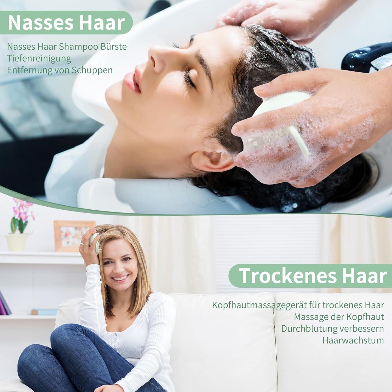 Haarwaschbürste Kopf Massagebürste 100% Silikon Haarmassage Scalp Massager Grün