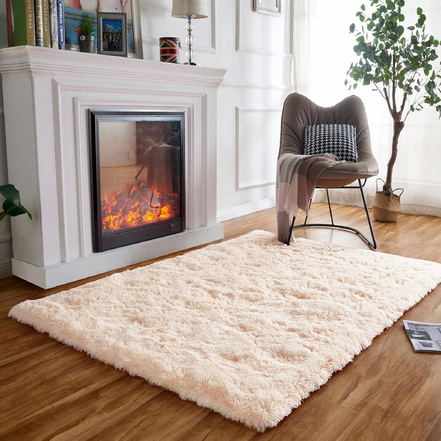Hochflor Teppich Beige Flauschig Langflor Schlafzimmer Wohnzimmer