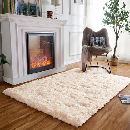 Hochflor Teppich Beige Flauschig Langflor Schlafzimmer Wohnzimmer