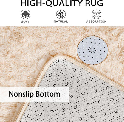Hochflor Teppich Beige Flauschig Langflor Schlafzimmer Wohnzimmer