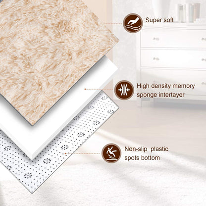 Hochflor Teppich Beige Wohnzimmer Schlafzimmer Langflor 160×230 cm