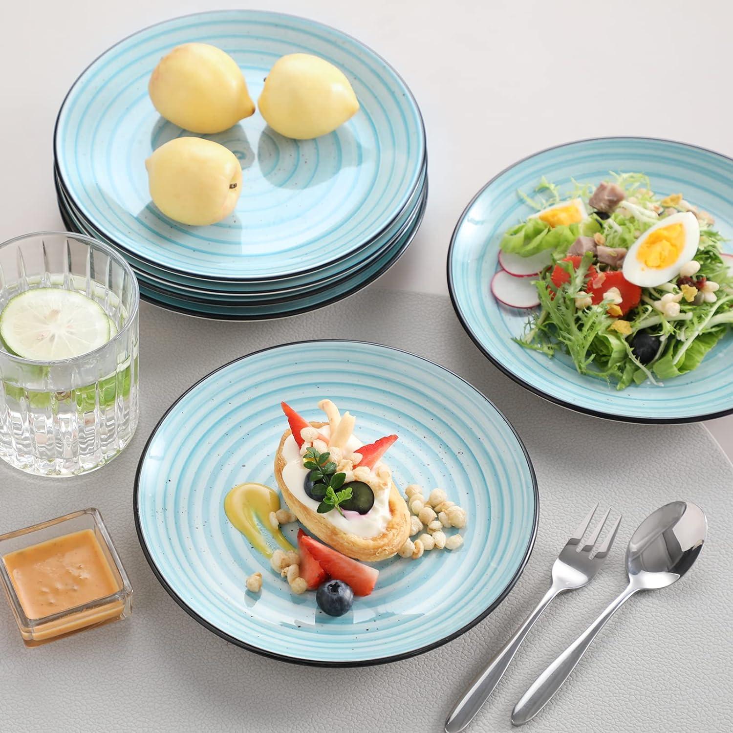 6er Set Salatteller und Dessertteller aus Steingut, mikrowellen- und