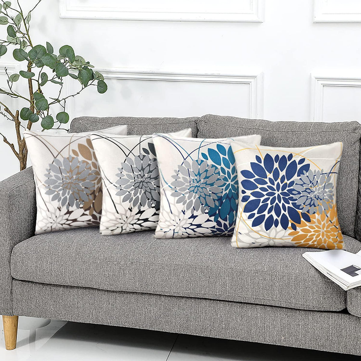 Blaugrün Kissenbezug 50x50 - Geometrisch Blumen Dekor 2er Pack