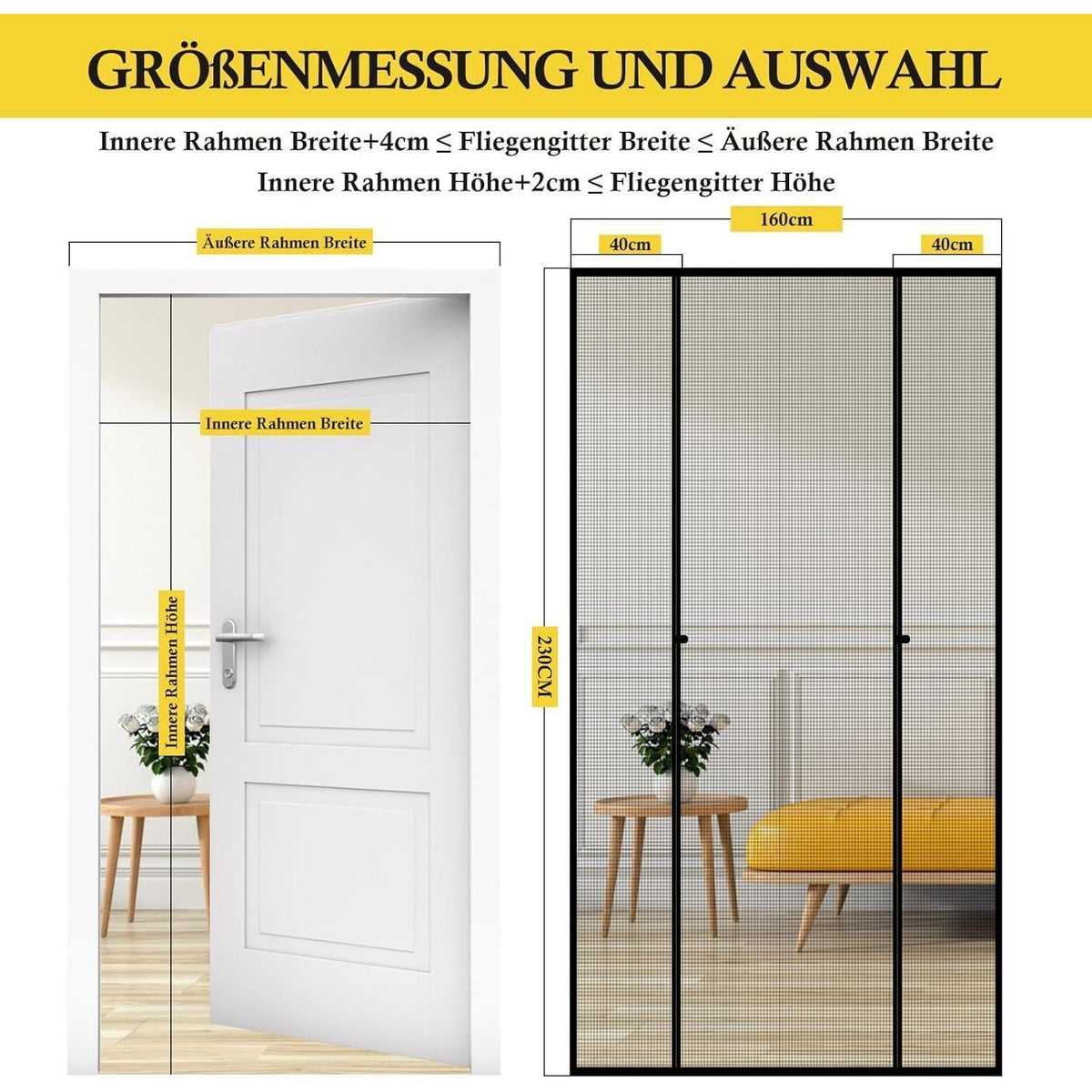 Magnet Fliegengitter Tür 160x230cm Katzen Sicher Schwarz