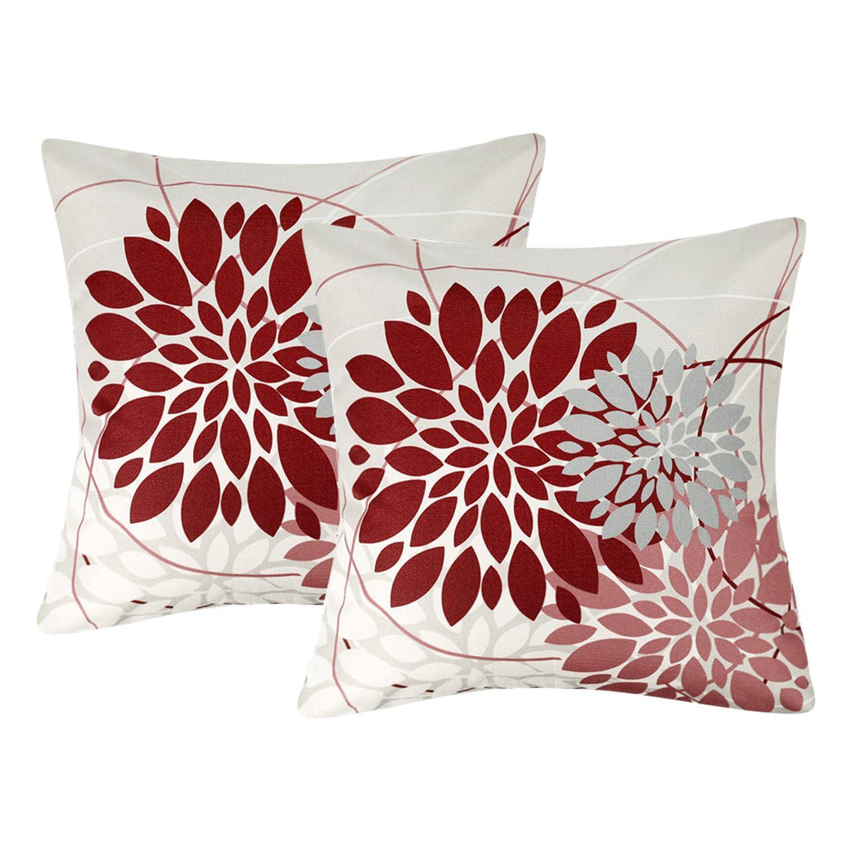 Rot Dahlie Kissenbezug 50x50 cm - 2er Pack Leinenoptik