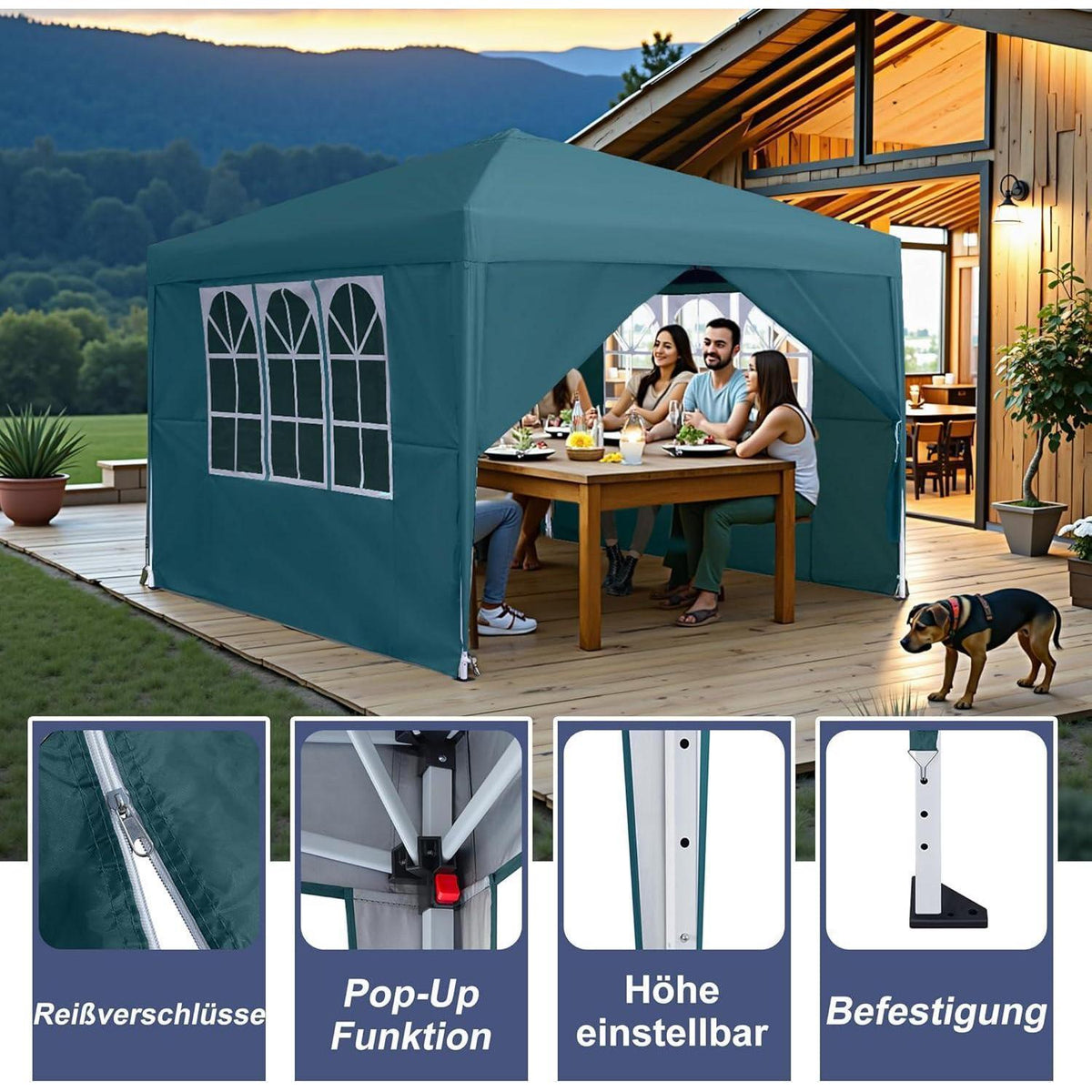 3x3m Gartenpavillon wasserdicht mit Seitenteilen