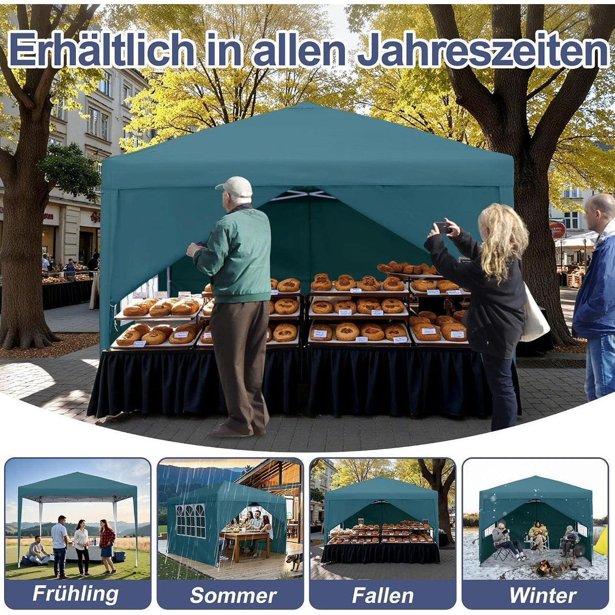 3x3m Gartenpavillon wasserdicht mit Seitenteilen