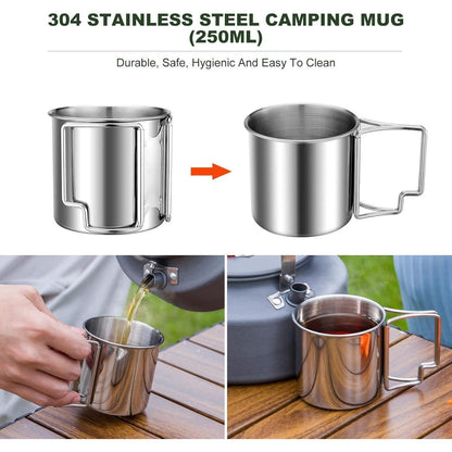 Odoland Camping Geschirr Set 7-teilig Edelstahl Outdoor
