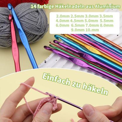 Ruasol 82-teiliges Häkelset für Anfänger mit 12 Farben Garn und Aufbewahrungstasche