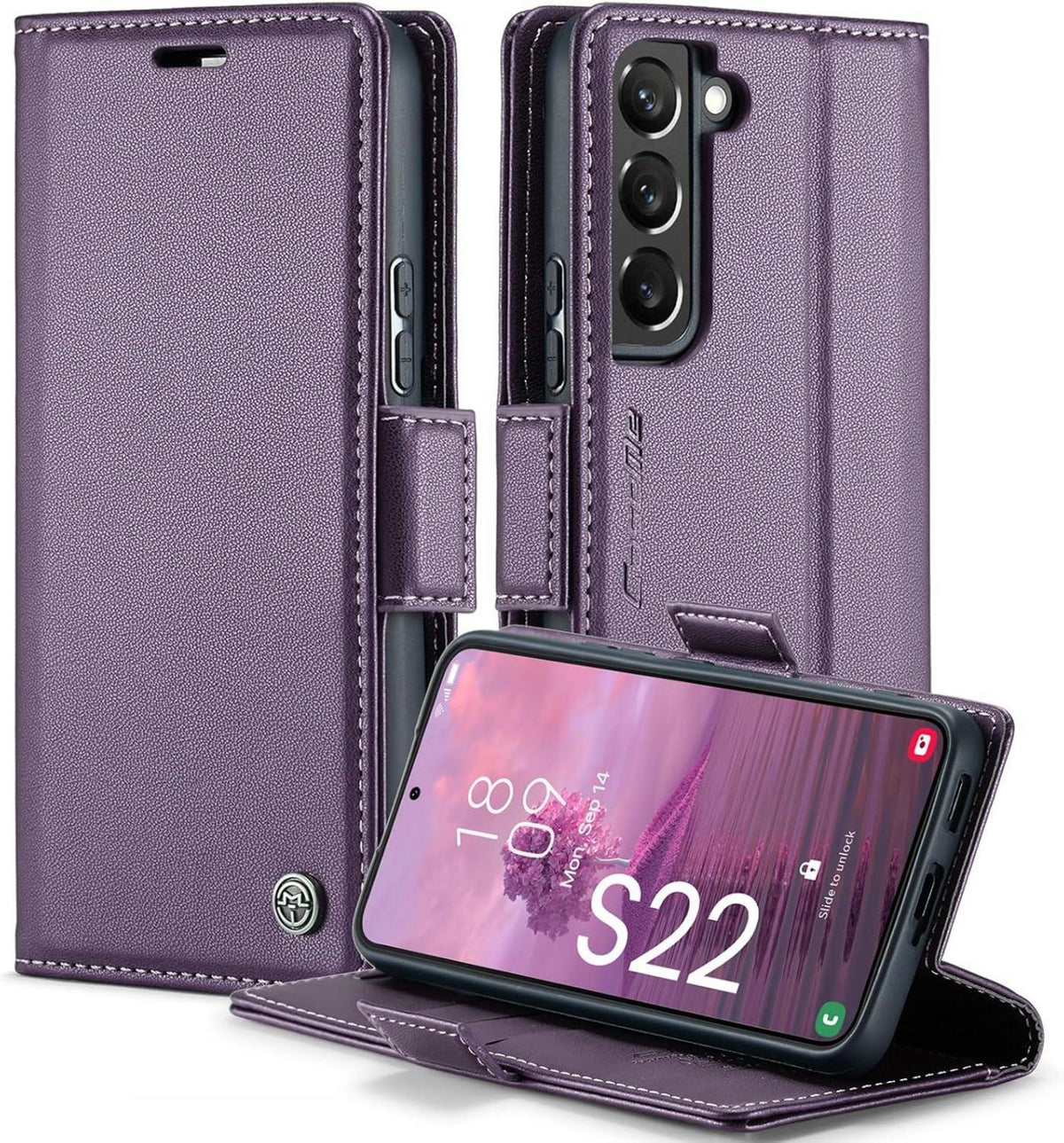 Samsung Galaxy S22 5G Handyhülle Leder RFID Flip Case 6,1 Zoll Lila