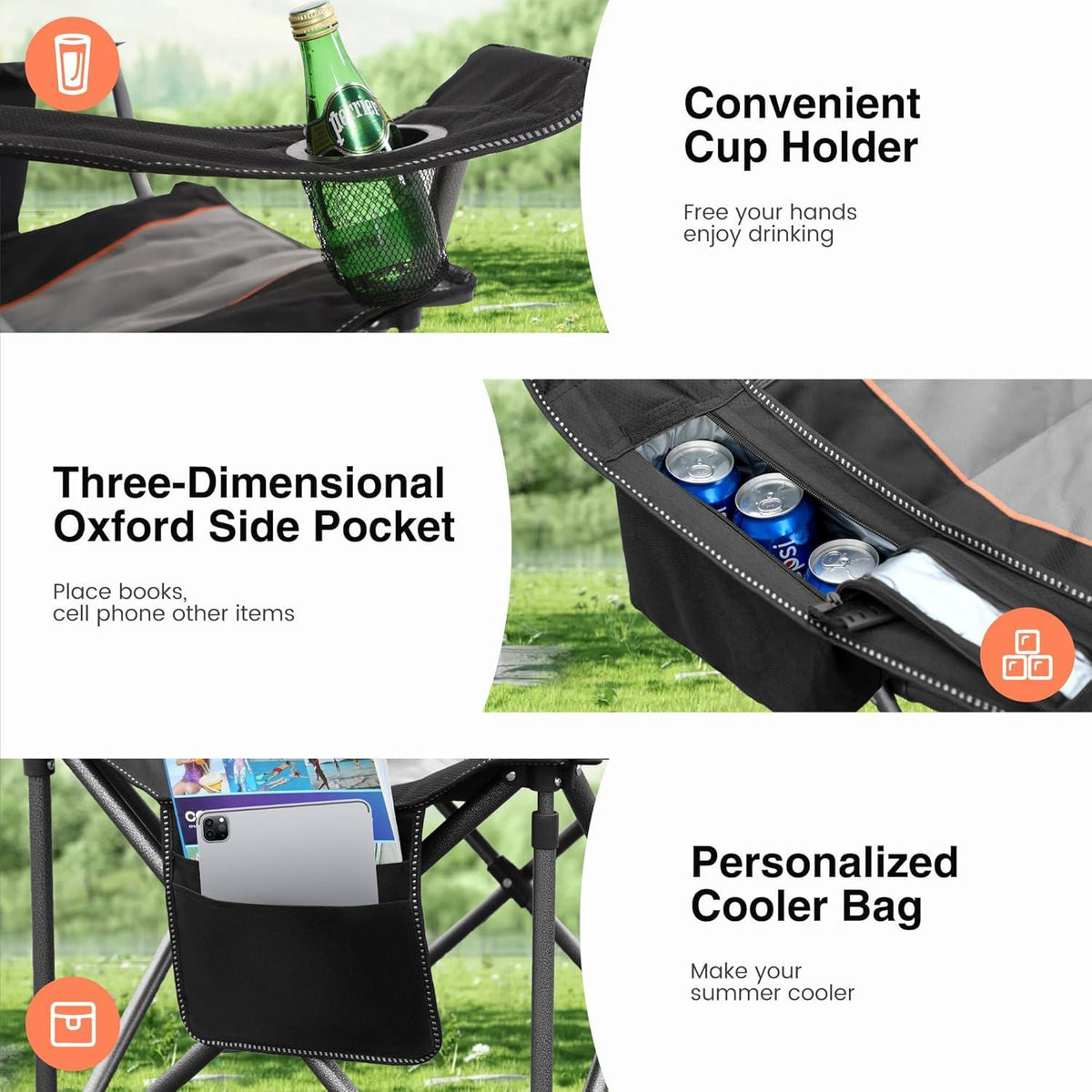 Campingstuhl Klappbar Gepolstert 200kg XXL Outdoor Schwarz