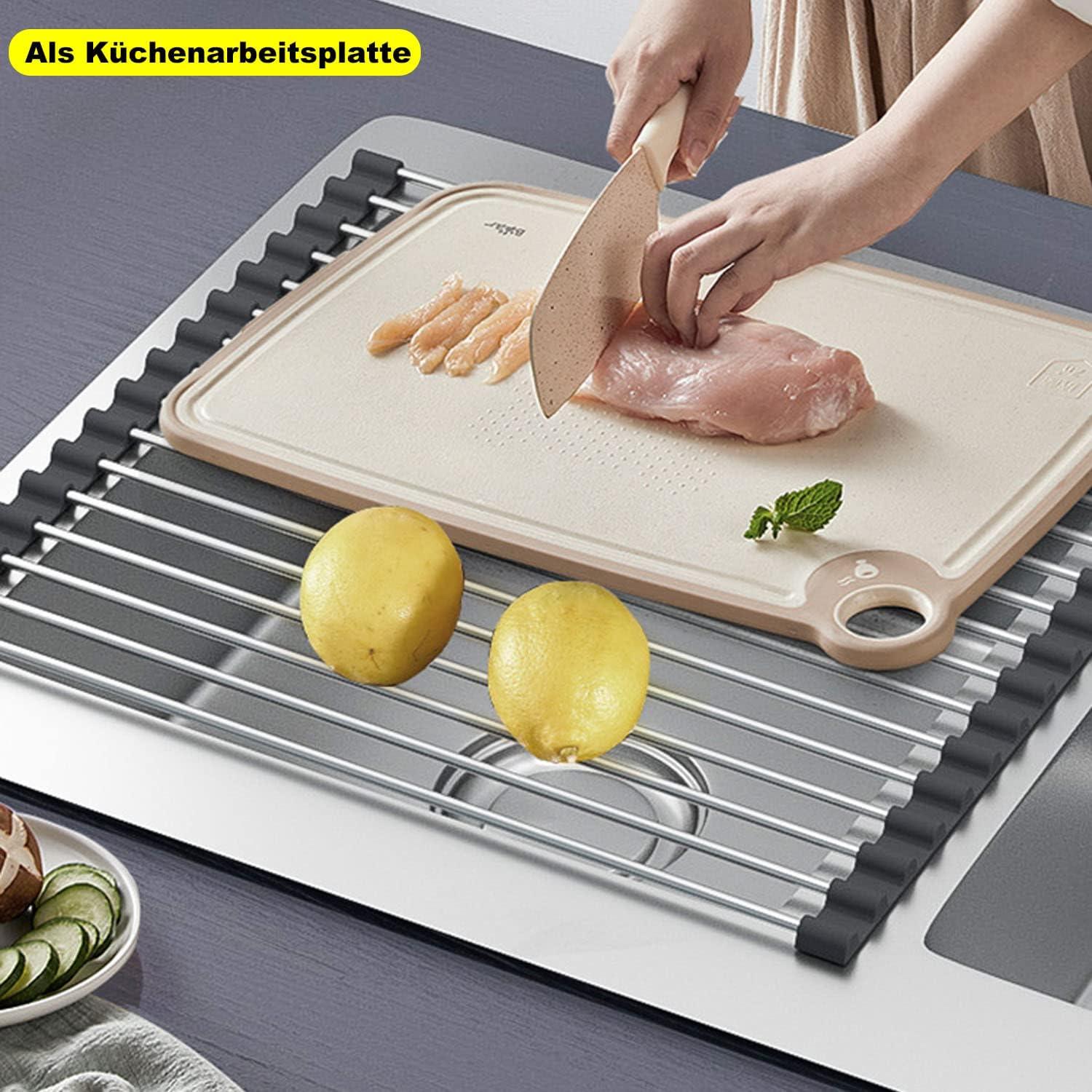 ViWaVee Abtropfgestell Geschirr Faltbar Abnehmbar Abtropfmatte Schwarz