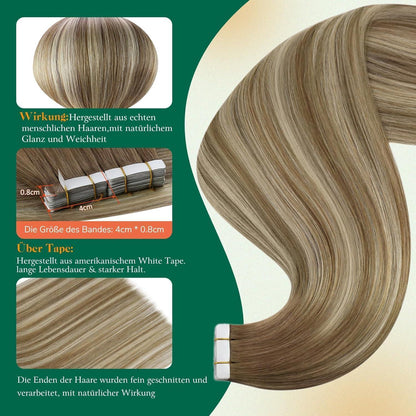 Echthaar Tape Extensions Blond Balayage Ombre 50cm