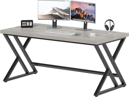 Grauer PC Gaming Schreibtisch Holz Metall Heimbüro Stauraum