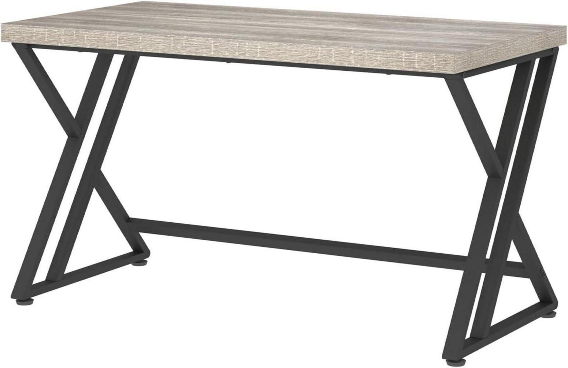 Grauer Computer-Büroschreibtisch mit Stauraum, Holz-Metall-Schreibtisch, moderner Arbeitsplatztisch