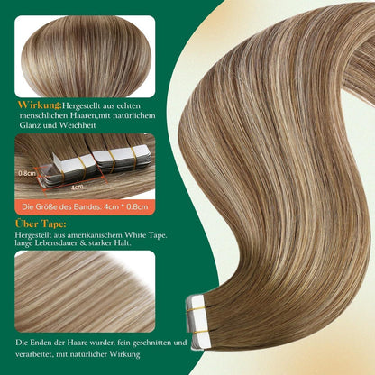 Echthaar Tape Extensions Ombre Blond 55cm - 50g