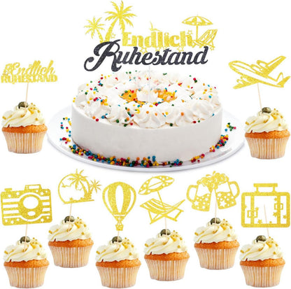 Ruhestand Deko Cake Topper Goldglitzer 25 Stück