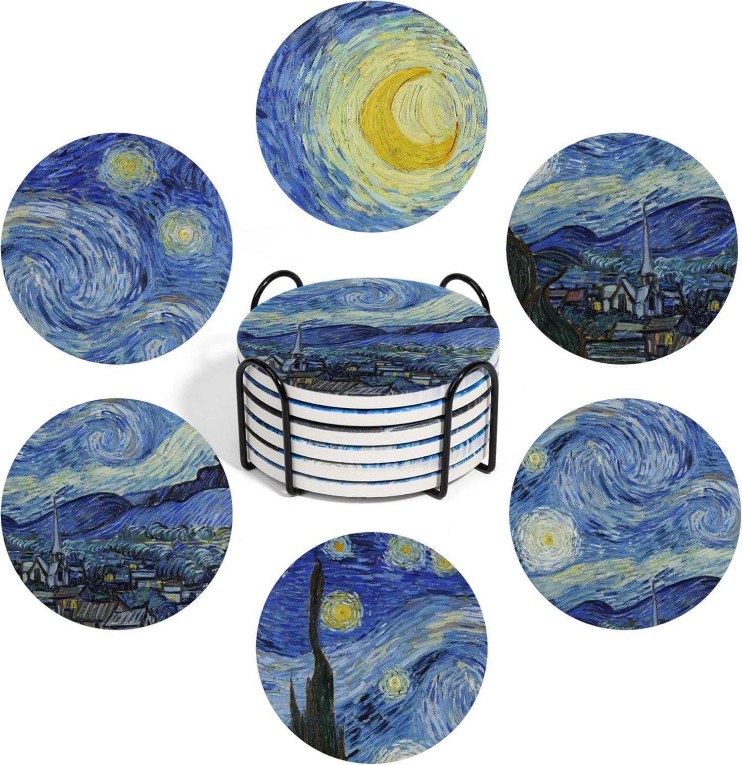 Untersetzer Gläser Van Gogh Malerei Keramik 6er-Set mit Halter