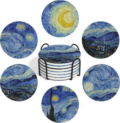 Untersetzer Gläser Van Gogh Malerei Keramik 6er-Set mit Halter