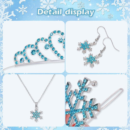 HOWAF ELSA Kostüm Damen Mädchen Prinzessin Krone Frozen Handschuhe Schneeflocken Haarschmuck Fasching Karneval