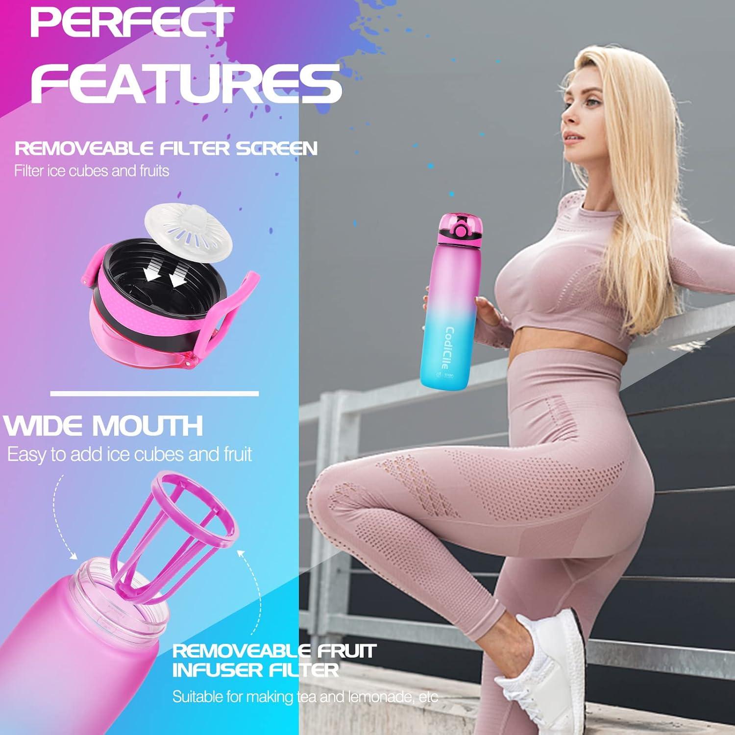 Sport Trinkflasche 1L BPA-frei Tritan Filter Zeitmarkierung
