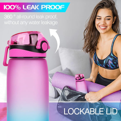 CodiCile Tritan Wasserflasche 1L BPA-frei mit Zeitmarkierung und Filter, lila-blau