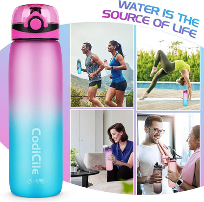 Wasserflasche 1L Tritan BPA frei Sport Trinkflasche Zeitfilter Lila Blau