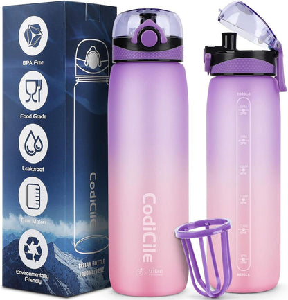 Sport Trinkflasche 1L BPA frei Auslaufsicher Zeitmarkierung Filter