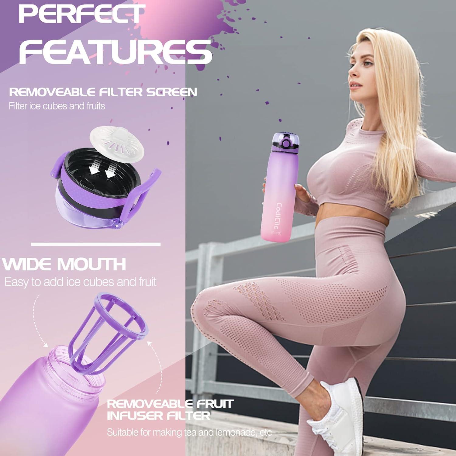 Sport Trinkflasche 1L BPA frei Auslaufsicher Zeitmarkierung Filter