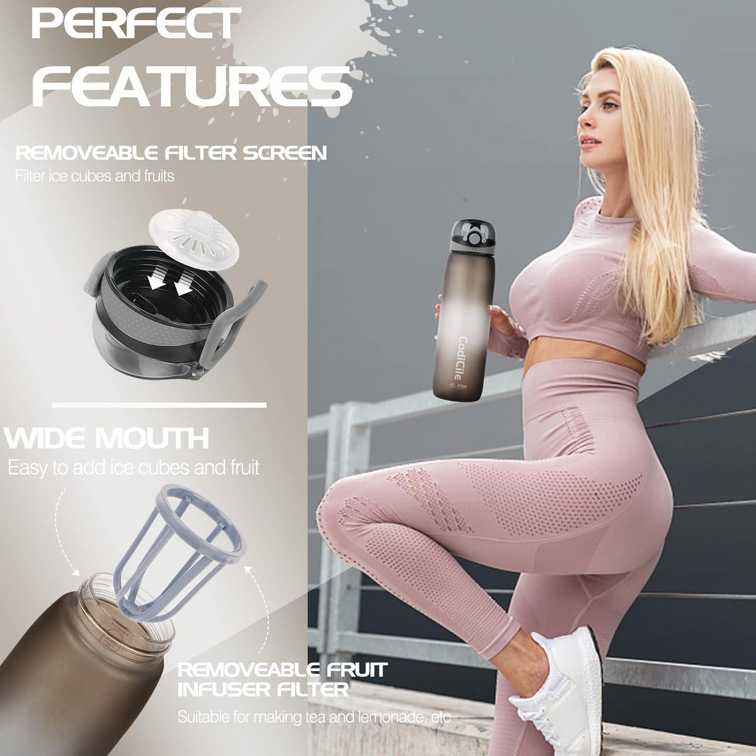 Sport Trinkflasche 1L BPA frei Tritan mit Zeitmarkierung und Filter