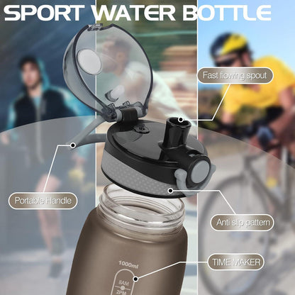 Sport Trinkflasche 1L BPA frei Tritan Auslaufsicher Zeitmarkierung Filter