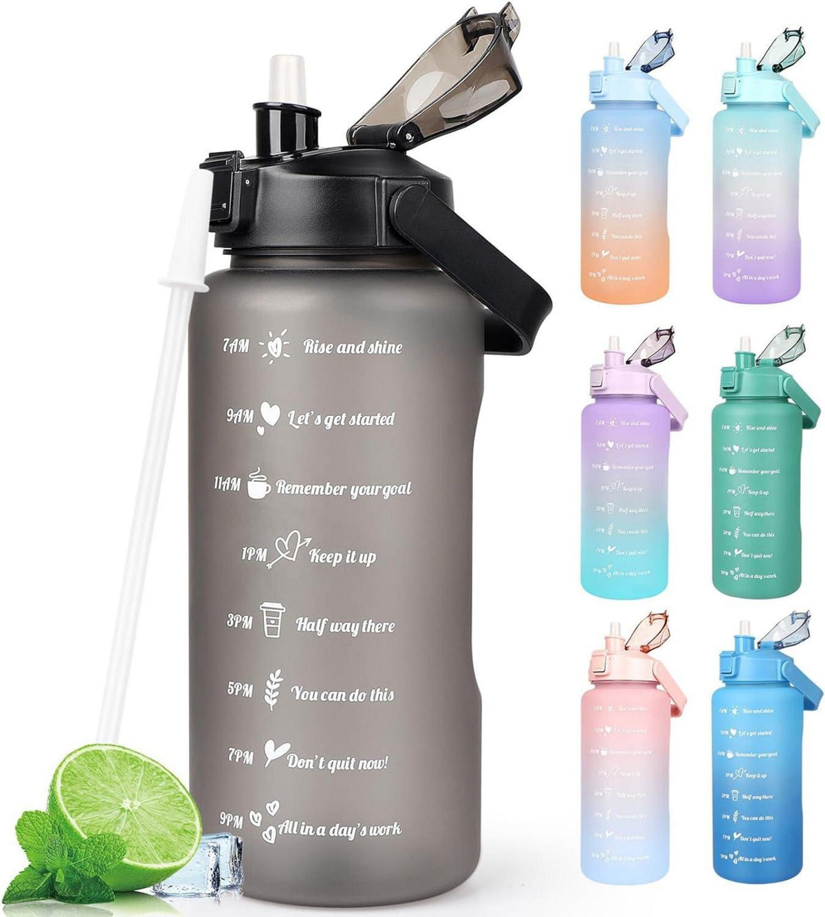 2L Trinkflasche BPA Free Sport Getränke Krug mit Zeitmarkierung und