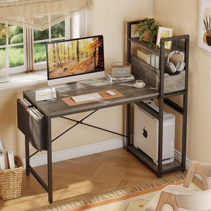 Bestier Schreibtisch mit Regal 120x50 cm Computertisch Grau