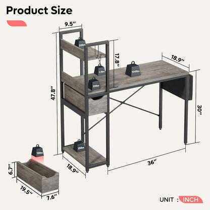 Bestier Schreibtisch mit Regal 120x50 cm Computertisch Grau