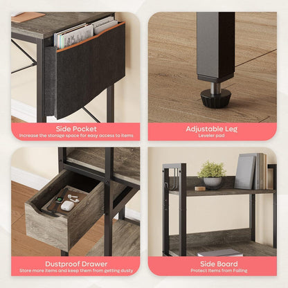 Bestier Schreibtisch mit Regal 120x50 cm Computertisch Grau